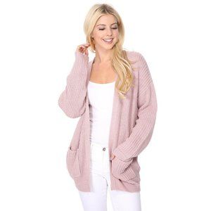 Long Sleeve Chunky Waffle Knit Open Front Sweater